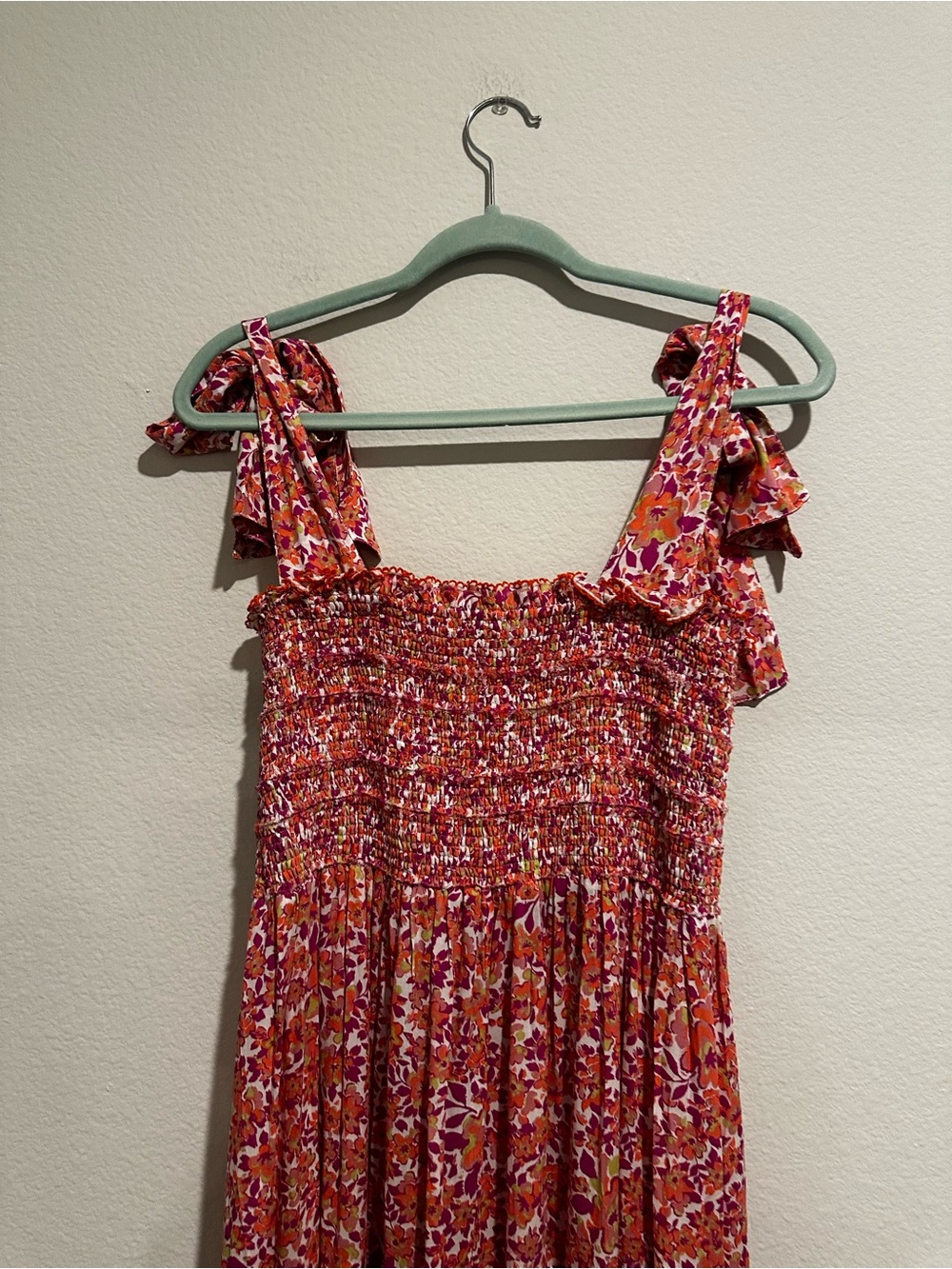 Poupette St. Barth Pink Floral Smocked Tie-Shoulder Midi Dress - Picture 11 of 11